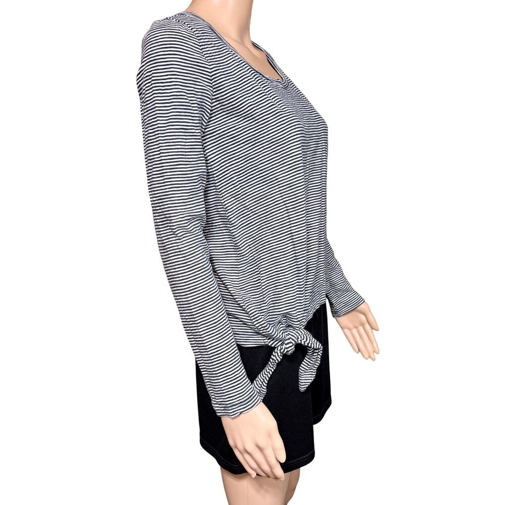 Gap Womens Easy Tee Shirt Top Tie Hem Stripes Pullover Long Sleeve Blue White S